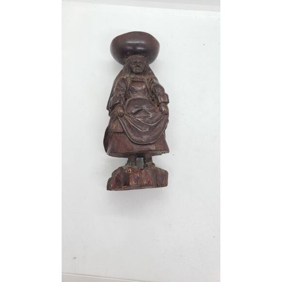 Vintage Hand Carved Wood Sculpture Woman Working Ethnic - Picture 7 of 10